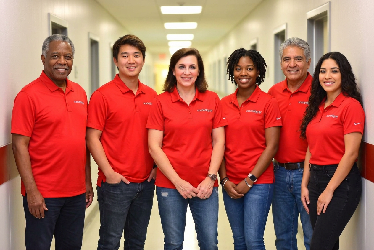 Scarlet & Gray facility services team in a school hallway